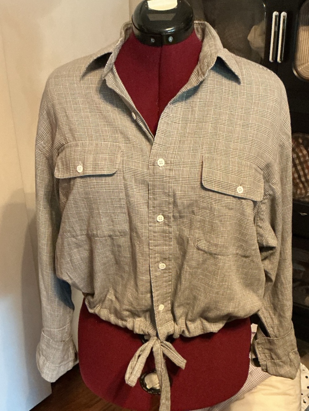 Upcycled XL Polo by Ralph Lauren button down shirt cropped with draw string
